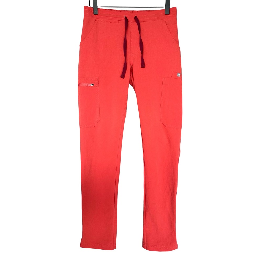 Figs Yola High-Rise Slim Coral Red Anti-Wrinkle Scrub Trouser Pant Size XXS - Picture 4 of 12